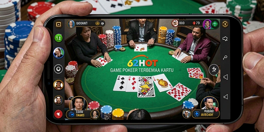 Tampilan gameplay poker di 62HOT yang mendebarkan.