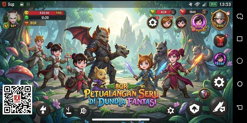 Screenshot gameplay menunjukkan pertarungan epik dalam dunia fantasi.