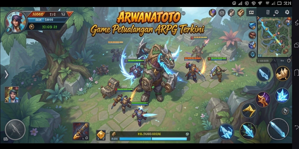 Tampilan gameplay mendebarkan ARWANATOTO saat melawan monster di dunia fantasi.