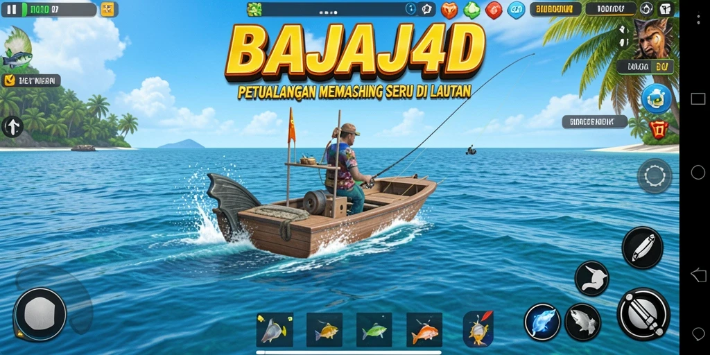 Tampilan gameplay <strong>BAJAJ4D</strong> saat memancing di lautan yang menakjubkan.