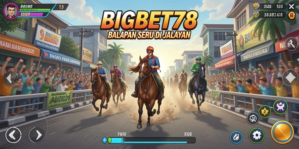 Tampilan layar balapan seru dengan mobil melaju kencang.