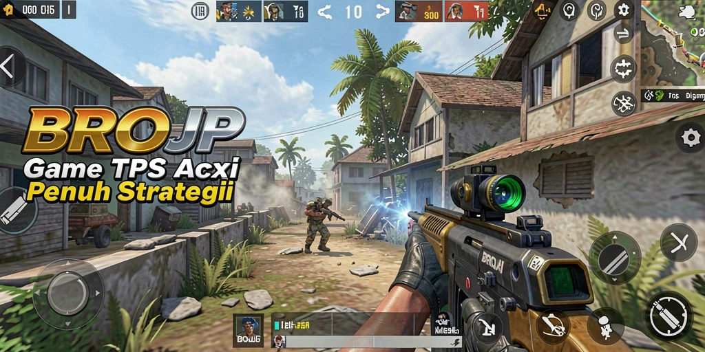 Tampilan gameplay BROJP menunjukkan karakter dalam aksi tembak menembak.