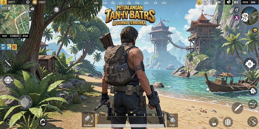 Screenshot gameplay C0077 menampilkan petualangan di dunia terbuka yang luas.