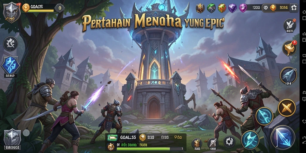 Tangkapan layar menunjukkan aksi menara pertahanan dalam GOAL55.