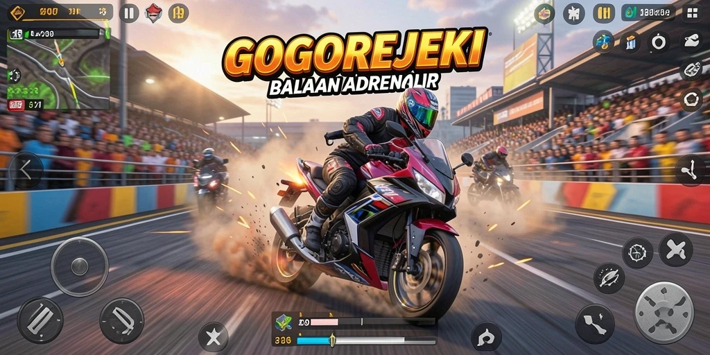 Screenshot GOGOREJEKI menampilkan aksi balapan motor yang kencang dan seru.