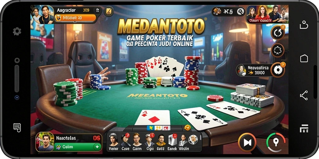 Tampilan utama MEDANTOTO dengan pemain berinteraksi dalam permainan Poker.
