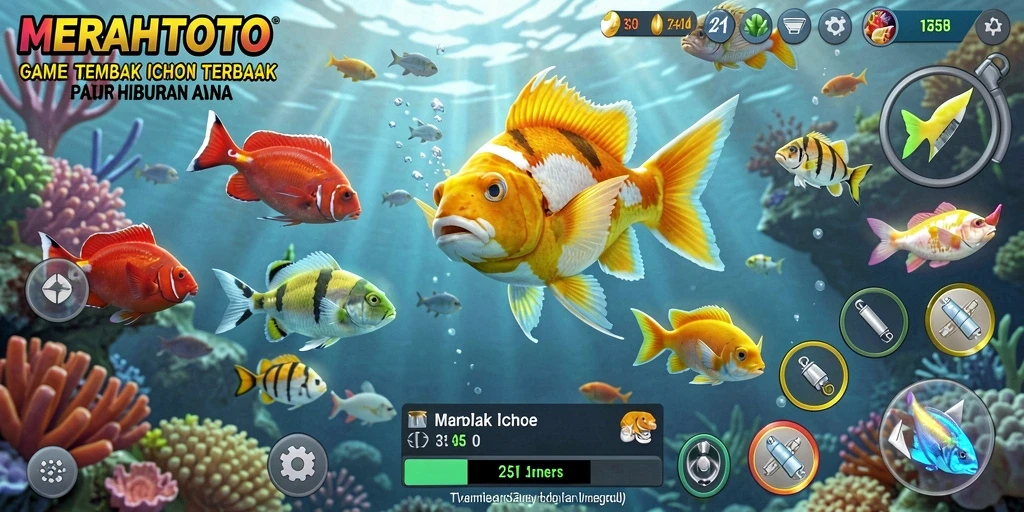 Screenshot gameplay MERAHTOTO menampilkan keseruan menembak ikan.