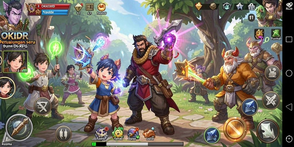 Tampilan gameplay RPG seru di OKIDR yang menarik dan dinamis.