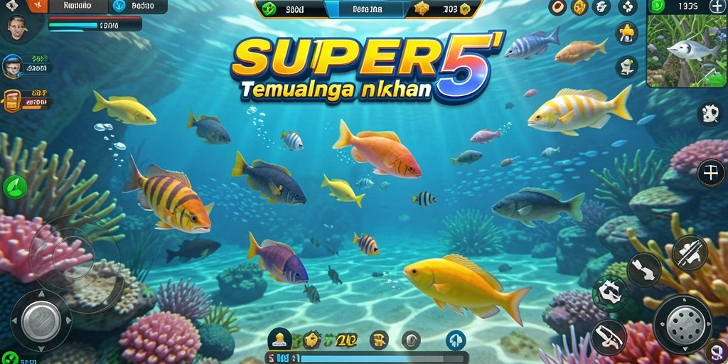 Tampilan gameplay seru dari SUPER5 saat berburu ikan.