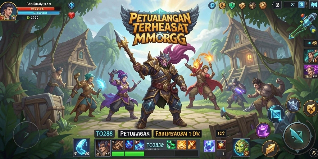 Screenshot gameplay TO288 yang menunjukkan pertarungan epik di dunia MMORPG.