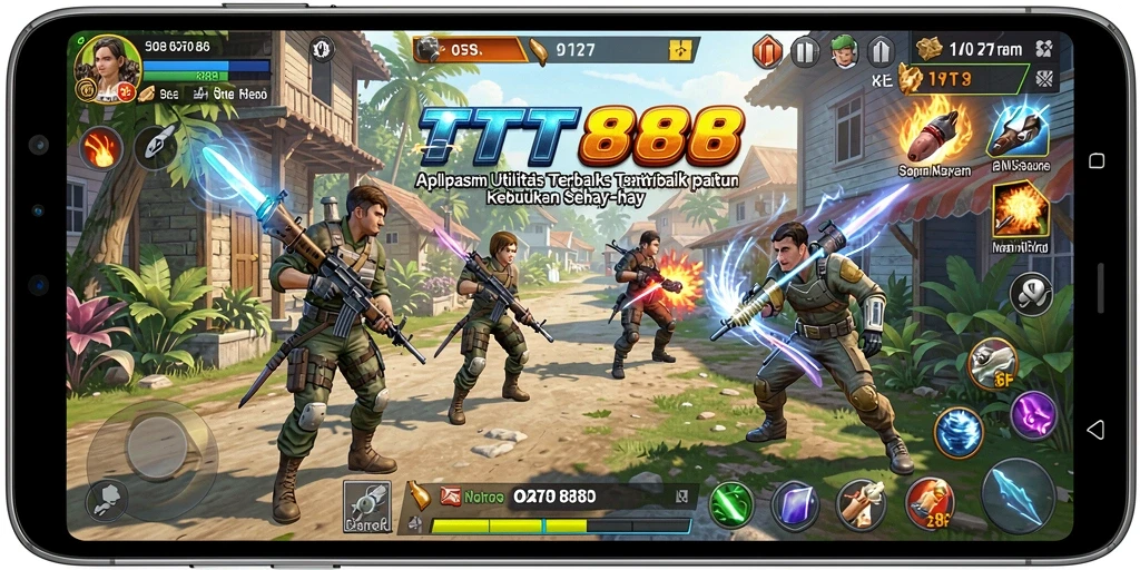 Tampilan utama aplikasi TTT888 yang menunjukkan berbagai fitur utilitas.